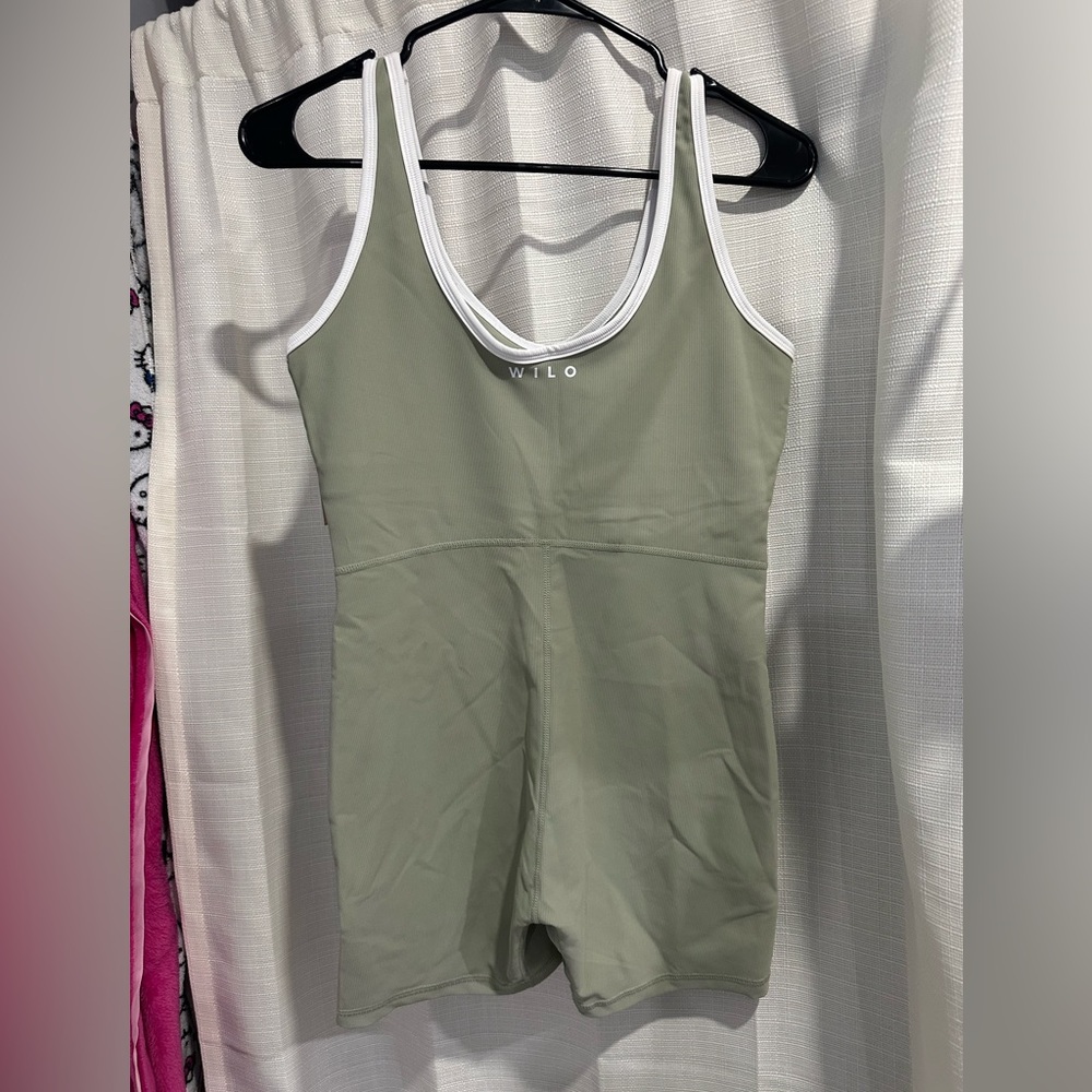 Chic Olive Green Jumpsuit with White Accents